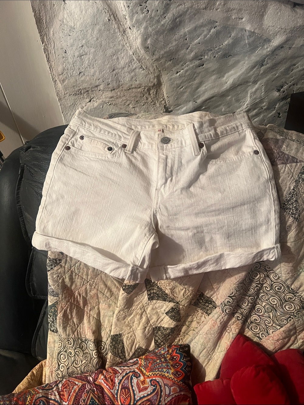 Levi's White Rolled-Hem Denim Shorts